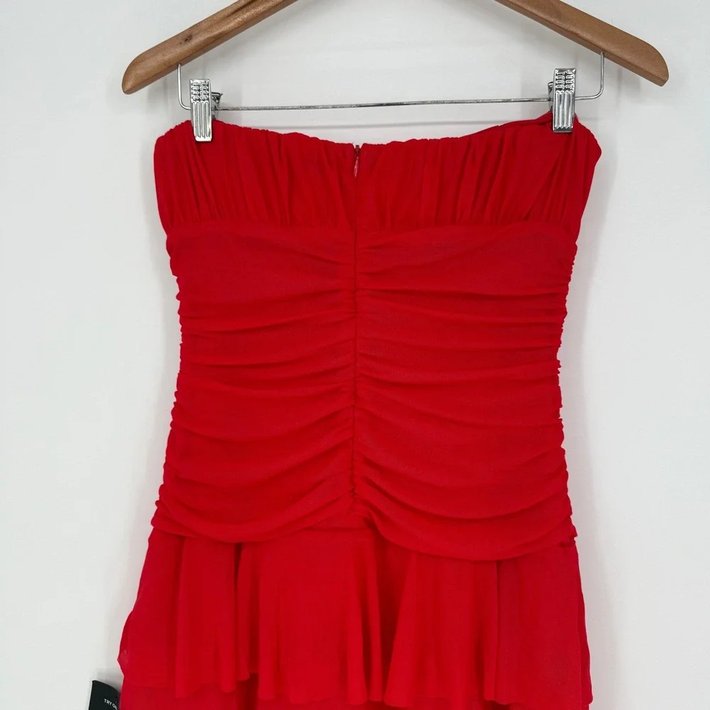 Lulus Exceptional Existence Red Mesh Ruched Tiered Maxi Dress‎ - Picture 7 of 9